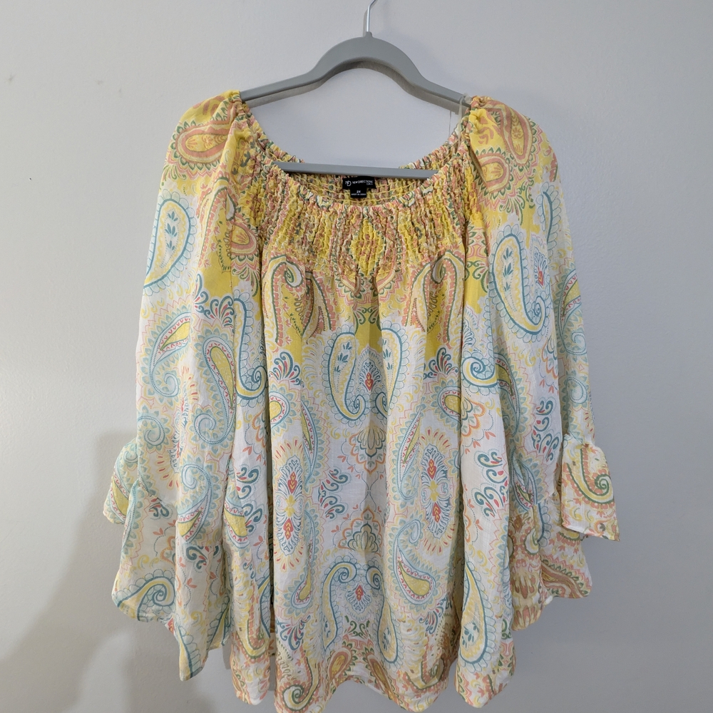 Women's Vtg New Directions Yellow and Blue Paisley Blouse